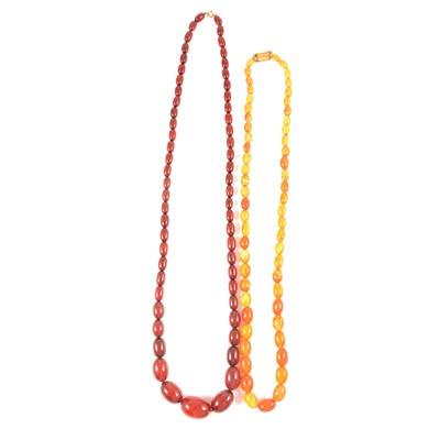 Lot 339 - Two amber coloured bead necklaces, one cherry and one butterscotch.