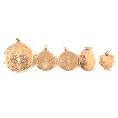 Lot 311 - Five 9 carat yellow gold photograph lockets.