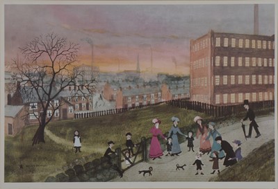 Lot 435 - After Helen Bradley, Family in Spring Lane