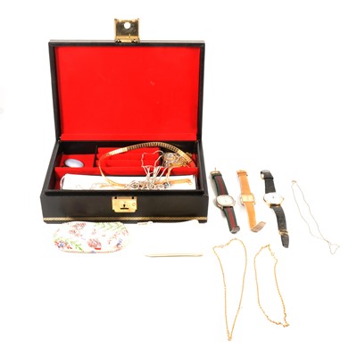 Lot 380 - Five paste set necklets in white metal marked 925, costume jewellery and wristwatches.