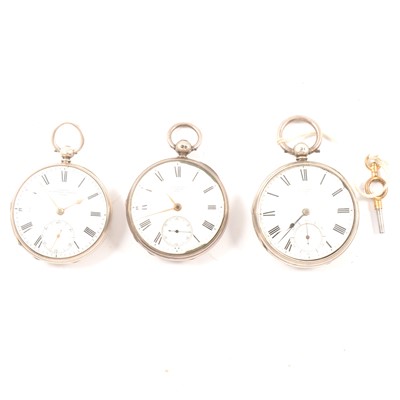 Lot 76 - Three silver open faced pocket watch, keywind movements by Dent