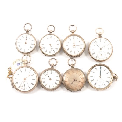 Lot 90 - Eight silver cased fob watches