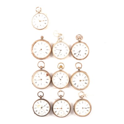 Lot 60 - Ten silver cased open faced pocket watches, varying condition.