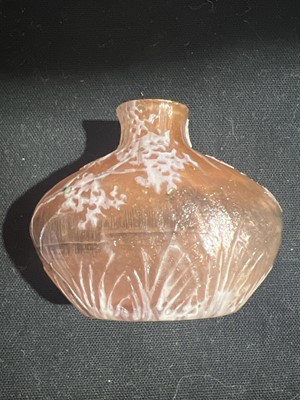 Lot 69 - Daum, a miniature etched and enamelled glass vase with Swan design