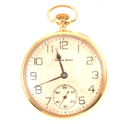 Lot 181 - 14k gold open face slim dress pocket watch