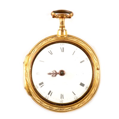 Lot 185 - Gold plated pair cased pocket watch, 18th Century