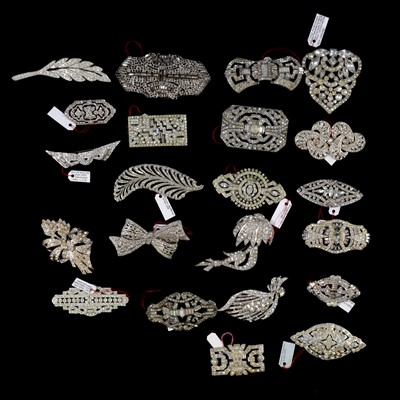 Lot 370 - Twenty-two 1930’s 1940’s clear paste brooches.