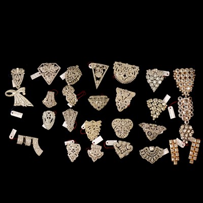 Lot 369 - Twenty-seven large Art Deco and later paste set dress clips.