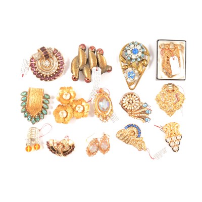 Lot 373 - Fourteen gilt metal clips and brooches circa 1930-1950.