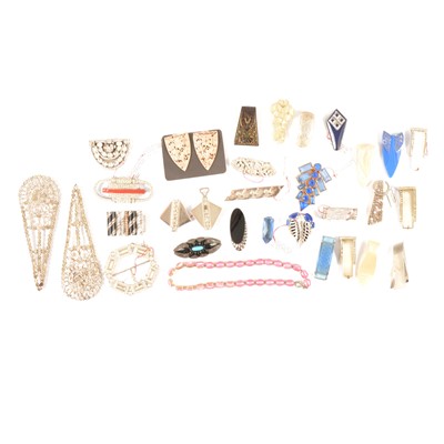 Lot 375 - Art Deco and later costume jewellery, brooches, dress clips.