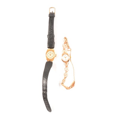 Lot 393 - Two lady's yellow metal / gold wristwatches.