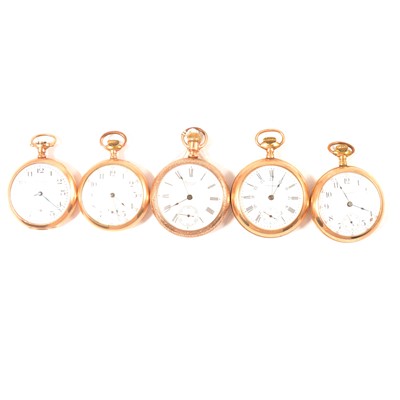 Lot 189 - Five Waltham gold plated open faced pocket watches