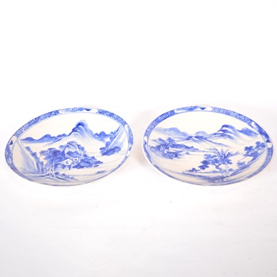 Lot 120 - Pair of early 20th century Japanese blue and white chargers, early 20th century.