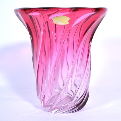 Lot 85 - Val St Lambert large red crystal vase.