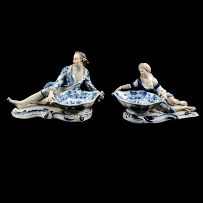 Lot 17 - Near pair of Meissen porcelain figural table salts, late 19th / early 20th century