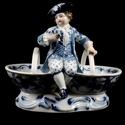 Lot 17 - Near pair of Meissen porcelain figural table salts, late 19th / early 20th century