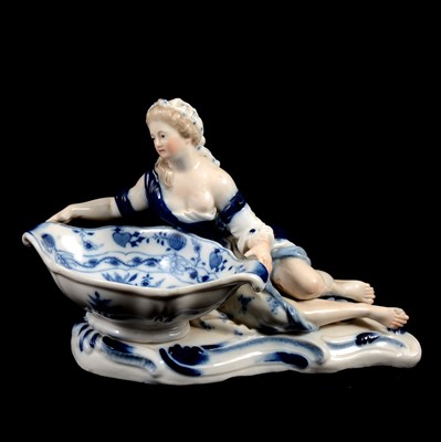 Lot 17 - Near pair of Meissen porcelain figural table salts, late 19th / early 20th century