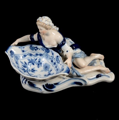Lot 17 - Near pair of Meissen porcelain figural table salts, late 19th / early 20th century