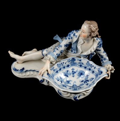 Lot 17 - Near pair of Meissen porcelain figural table salts, late 19th / early 20th century