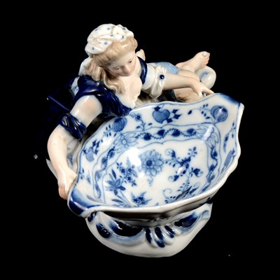 Lot 17 - Near pair of Meissen porcelain figural table salts, late 19th / early 20th century