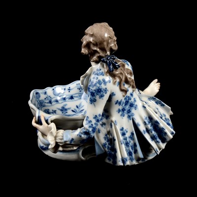 Lot 17 - Near pair of Meissen porcelain figural table salts, late 19th / early 20th century