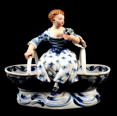 Lot 17 - Near pair of Meissen porcelain figural table salts, late 19th / early 20th century