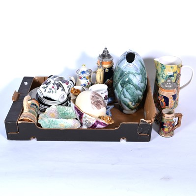 Lot 35 - Royal Albert Masquerade pattern part teaset, John Bourdeaux vase, and other decorative items.