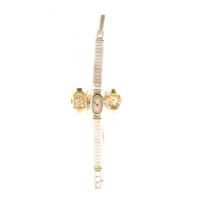 Lot 273 - Ladies 9ct white gold cased cocktail watch, and two 14k gold cased watches