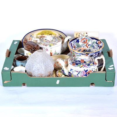 Lot 57 - Two porcelain cups, two Victorian teapots, 1930s egg cup set and other ceramics.