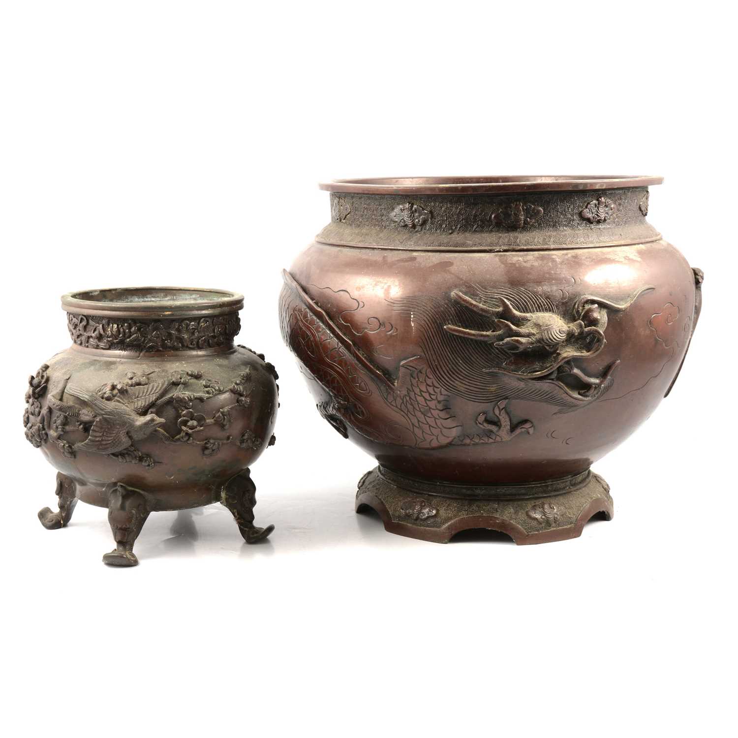 Lot 13 - Japanese bronze jardinière and a bronze censer