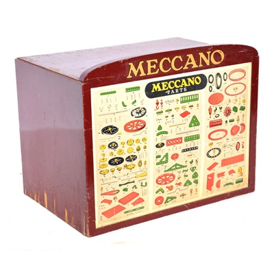 Lot 1047 - Meccano wooden dealers cabinet, six drawers and parts.