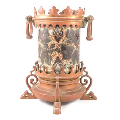 Lot 33 - Edith Lupton for Doulton Lambeth, a Gothic stoneware and metal mounted vessel, 1882