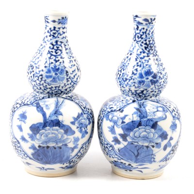 Lot 2 - Pair of Chinese porcelain blue and white double gourd vases