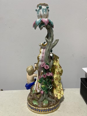 Lot 18 - Pair of Meissen porcelain candlesticks, allegorical of the Seasons