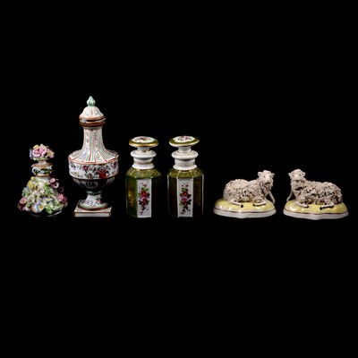 Lot 20 - French porcelain covered bottle vase, pair of bottles vases, etc