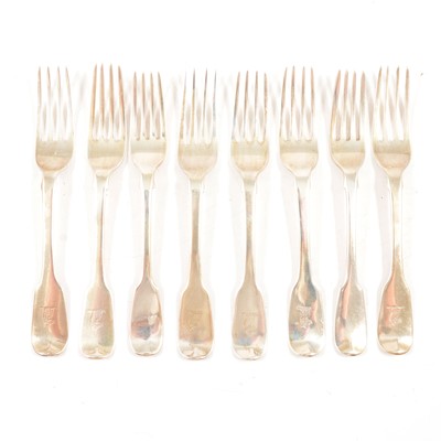 Lot 133 - Eight silver dessert forks,  various dates and makers, 19th Century
