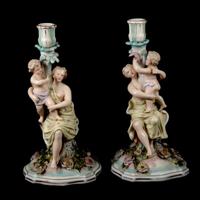 Lot 79 - Pair of Continental porcelain candlesticks