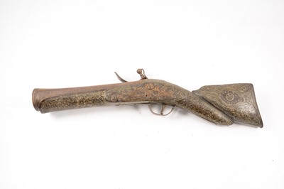Lot 10 - Pair of Turkish flintlock blunderbuss pistols