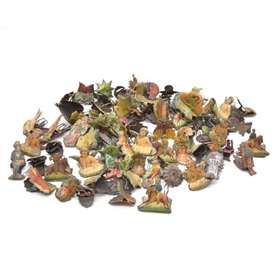 Lot 1024 - Victorian candle clips, approximately 76, tin-plate, including horse racers; cherubs etc