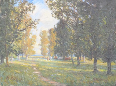 Lot 293 - George Harrison, Cattle in a tree-lined landscape
