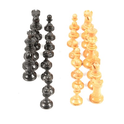 Lot 214 - Boxwood and stained wood chess set, a part chess set