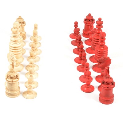 Lot 216A - Bone and stained bone part chess set