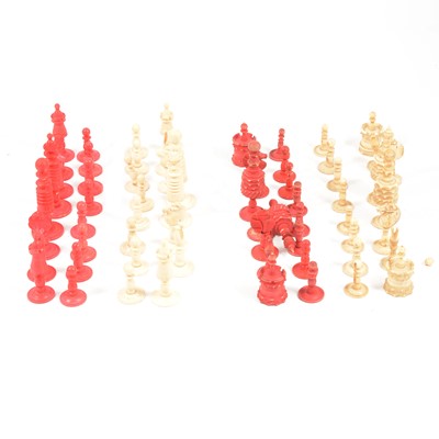 Lot 216F - Bone and stained bone chess set and a similar part chess set