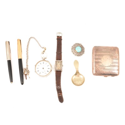 Lot 206 - A silver pocket watch, other silver, white metal and costume jewellery and collectables.