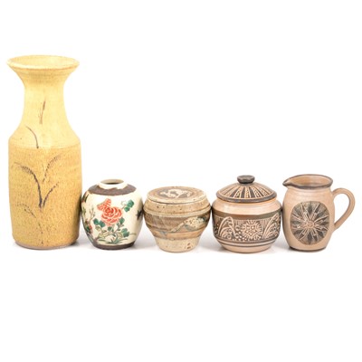 Lot 37 - Large studio pottery stoneware vase, and other wares.