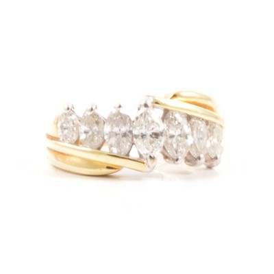 Lot 29 - A marquise diamond half hoop ring.