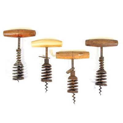 Lot 38 - Four Continental spring barrel corkscrews