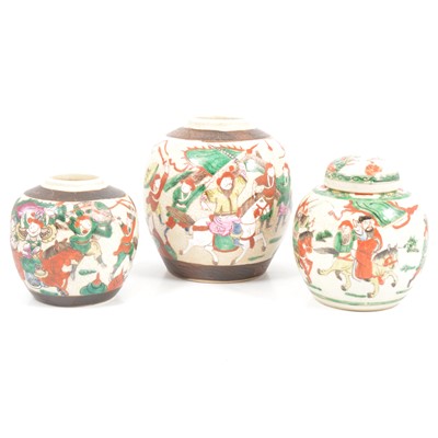 Lot 55 - Three Chinese ginger jars, one with cover