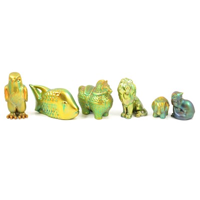 Lot 17 - Zsolnay Pecs - six animal figurines.