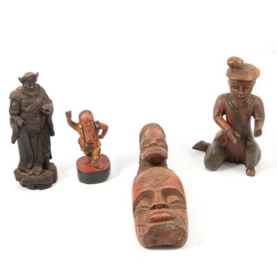 Lot 86 - Chinese carved wood table lamp, other carvings